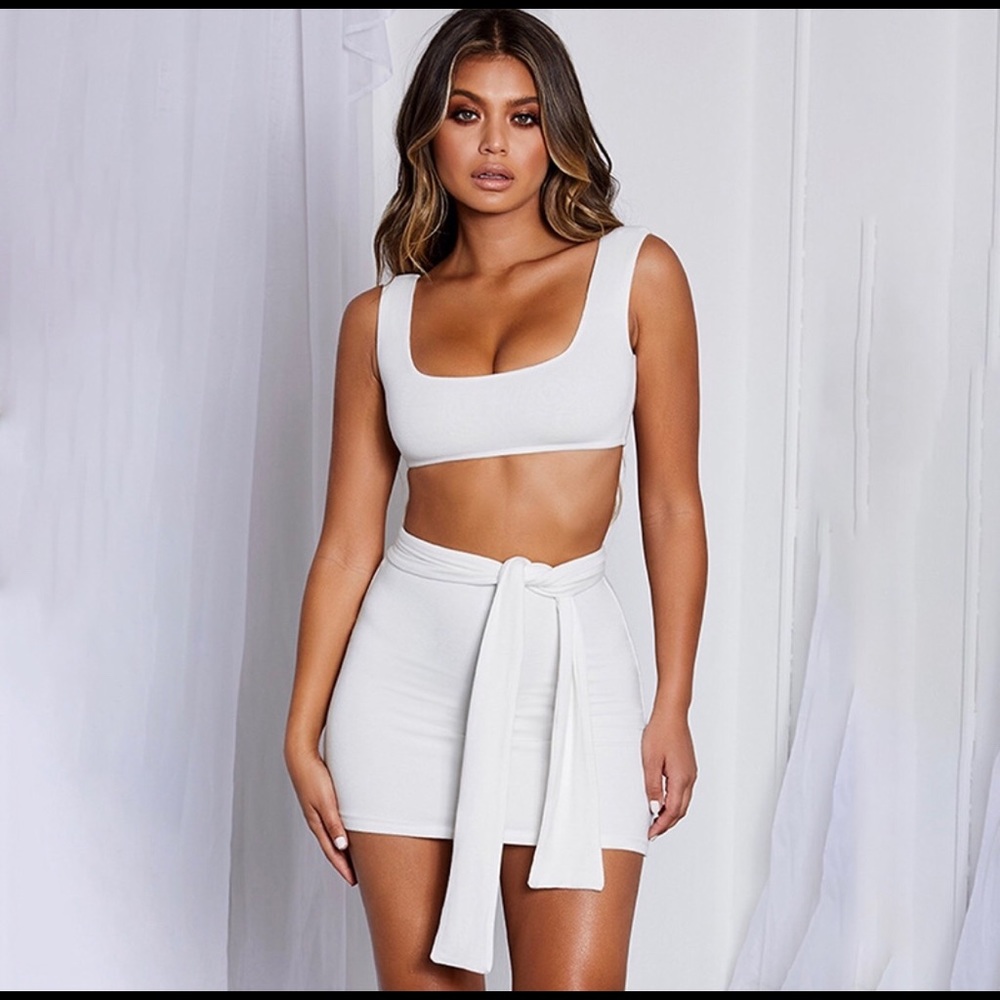 White top and mini skirt